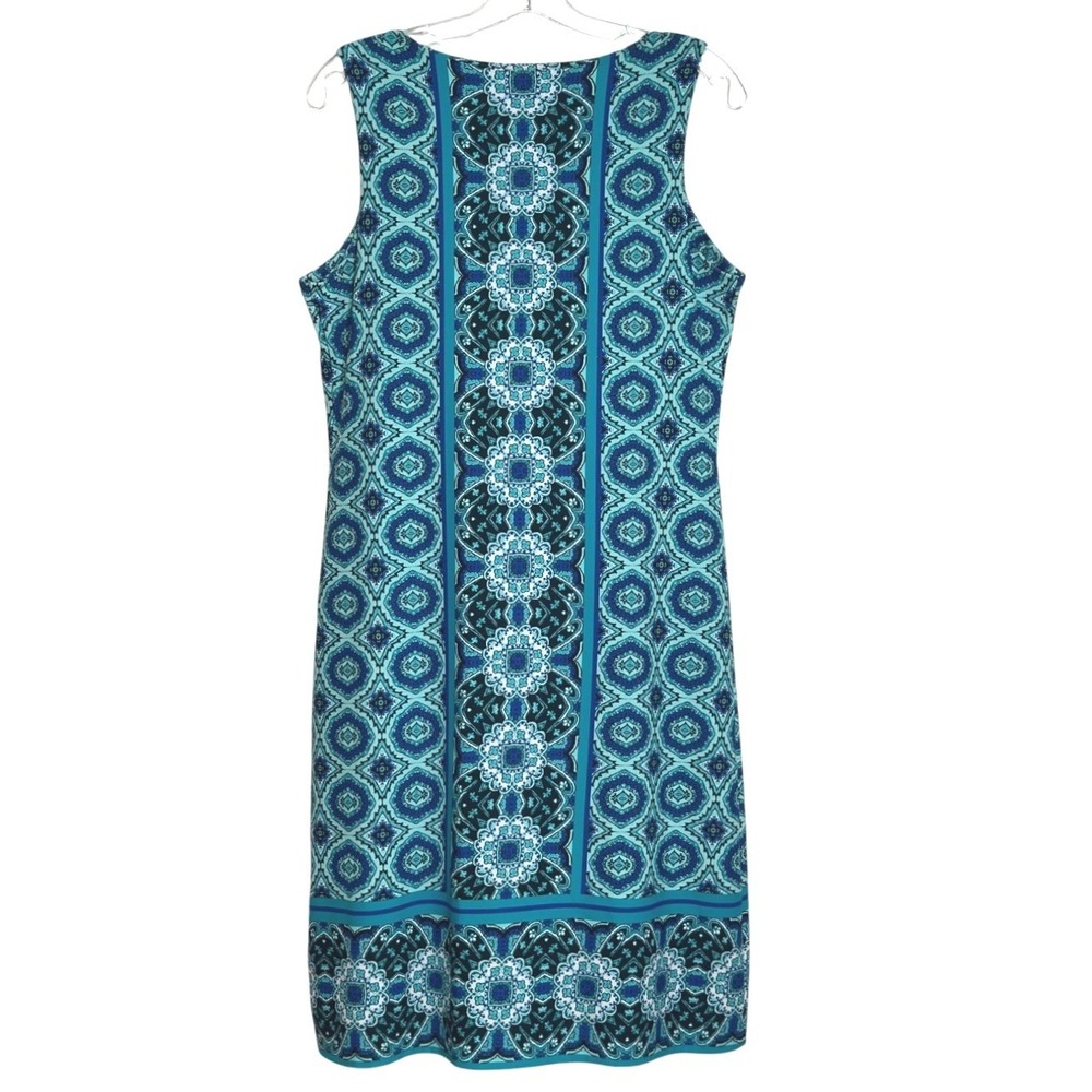 Charter Club Shift Dress Women Blue Teal Geometric Medallion Sleeveless Travel M